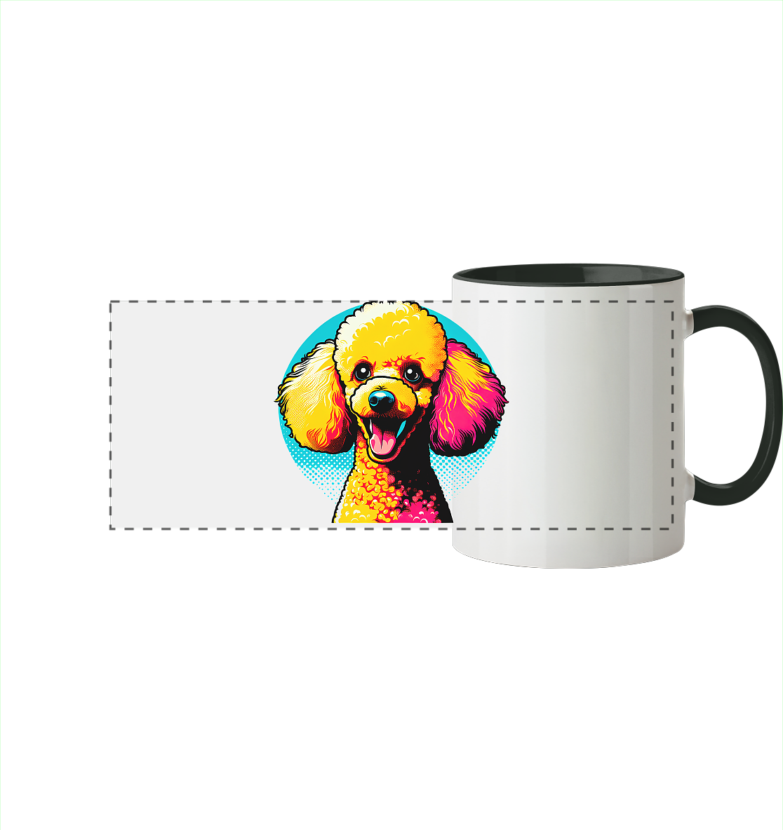 Pudel Pop Art - personalisierbar - Panorama Tasse zweifarbig