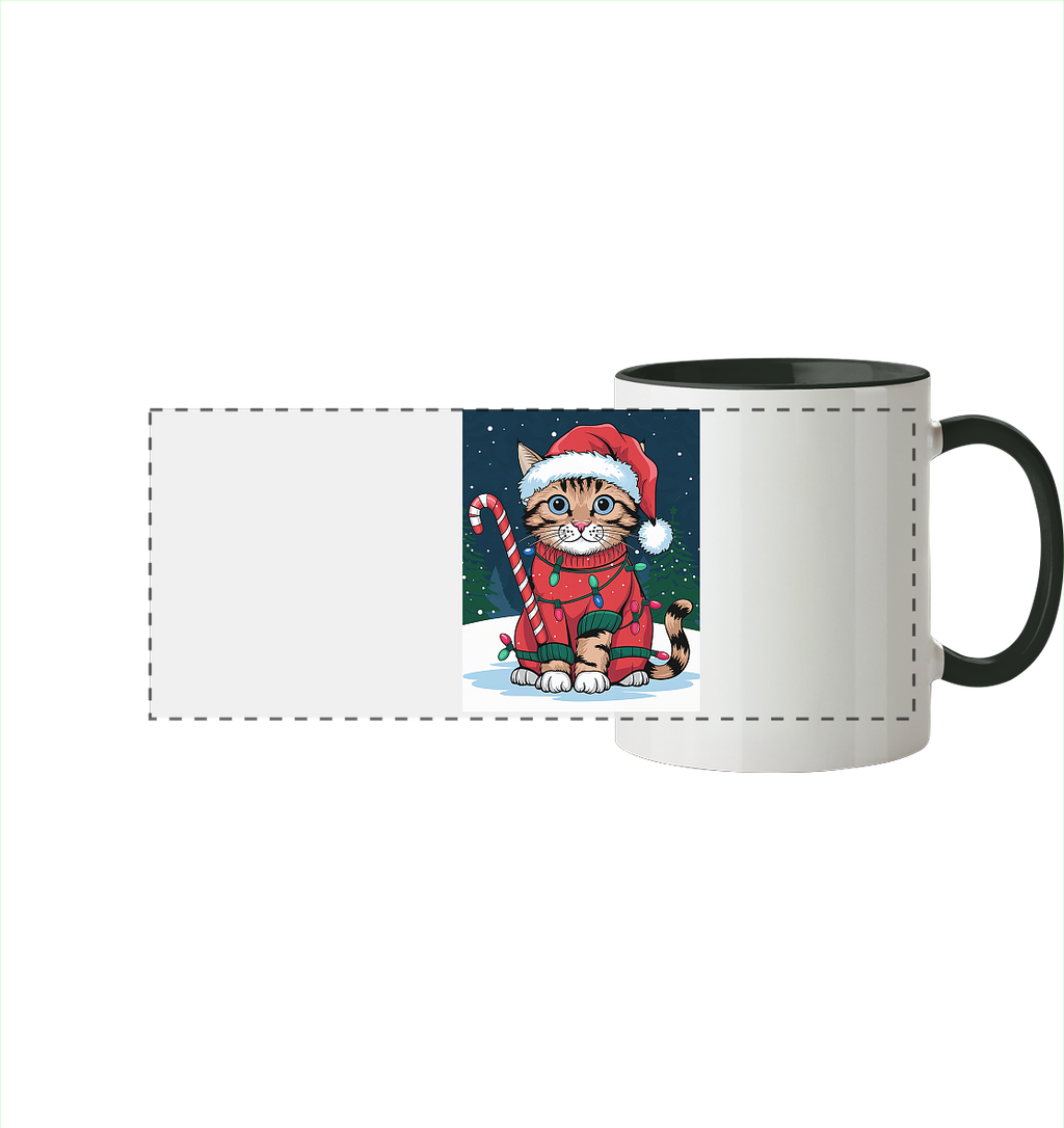 Ugly Christmas Katze - Weihnachten - Panorama Tasse zweifarbig