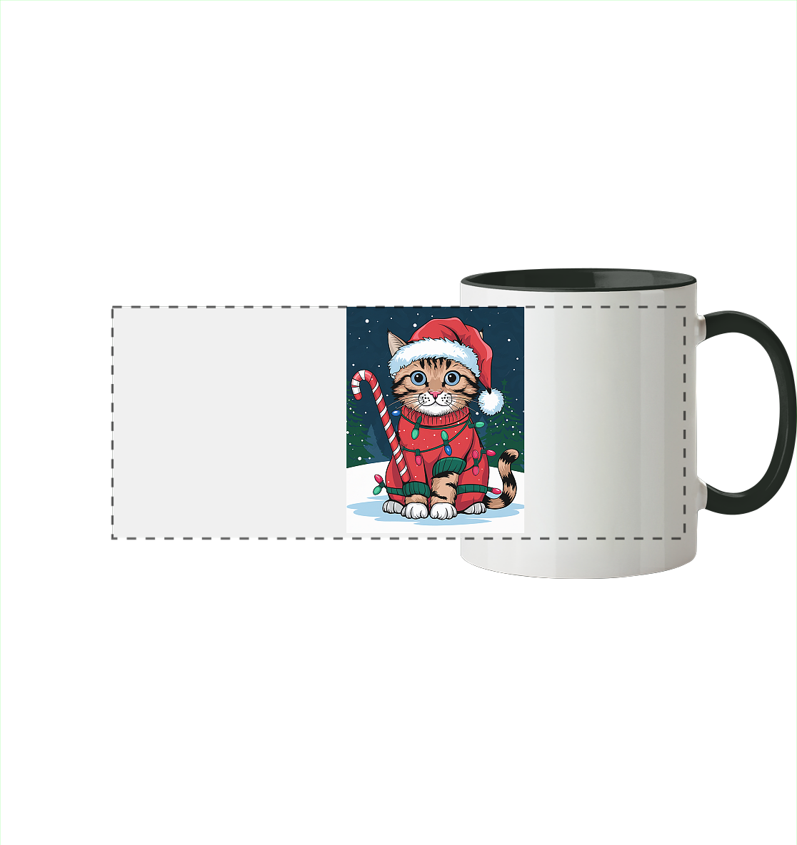 Ugly Christmas Katze - Weihnachten - Panorama Tasse zweifarbig