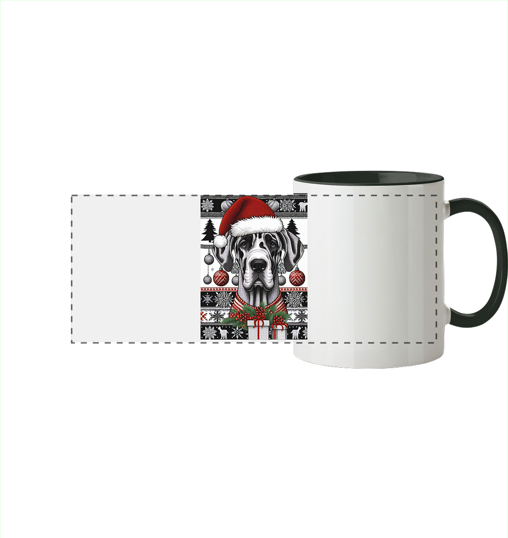 Ugly Christmas Weihnachten Dogge - Panorama Tasse zweifarbig