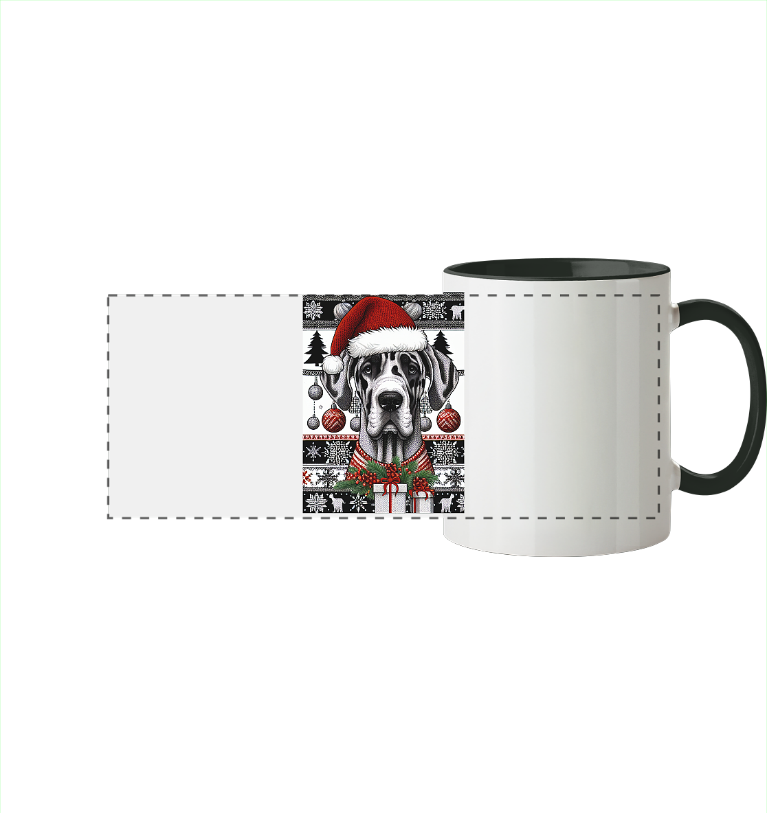 Ugly Christmas Weihnachten Dogge - Panorama Tasse zweifarbig