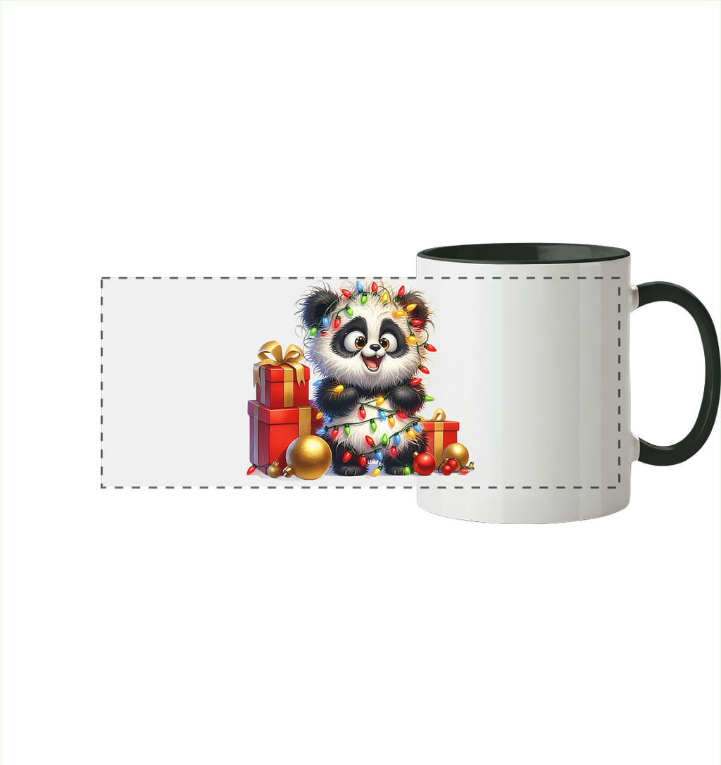 Ugly Christmas Weihnachten Crazy Panda - Panorama Tasse zweifarbig