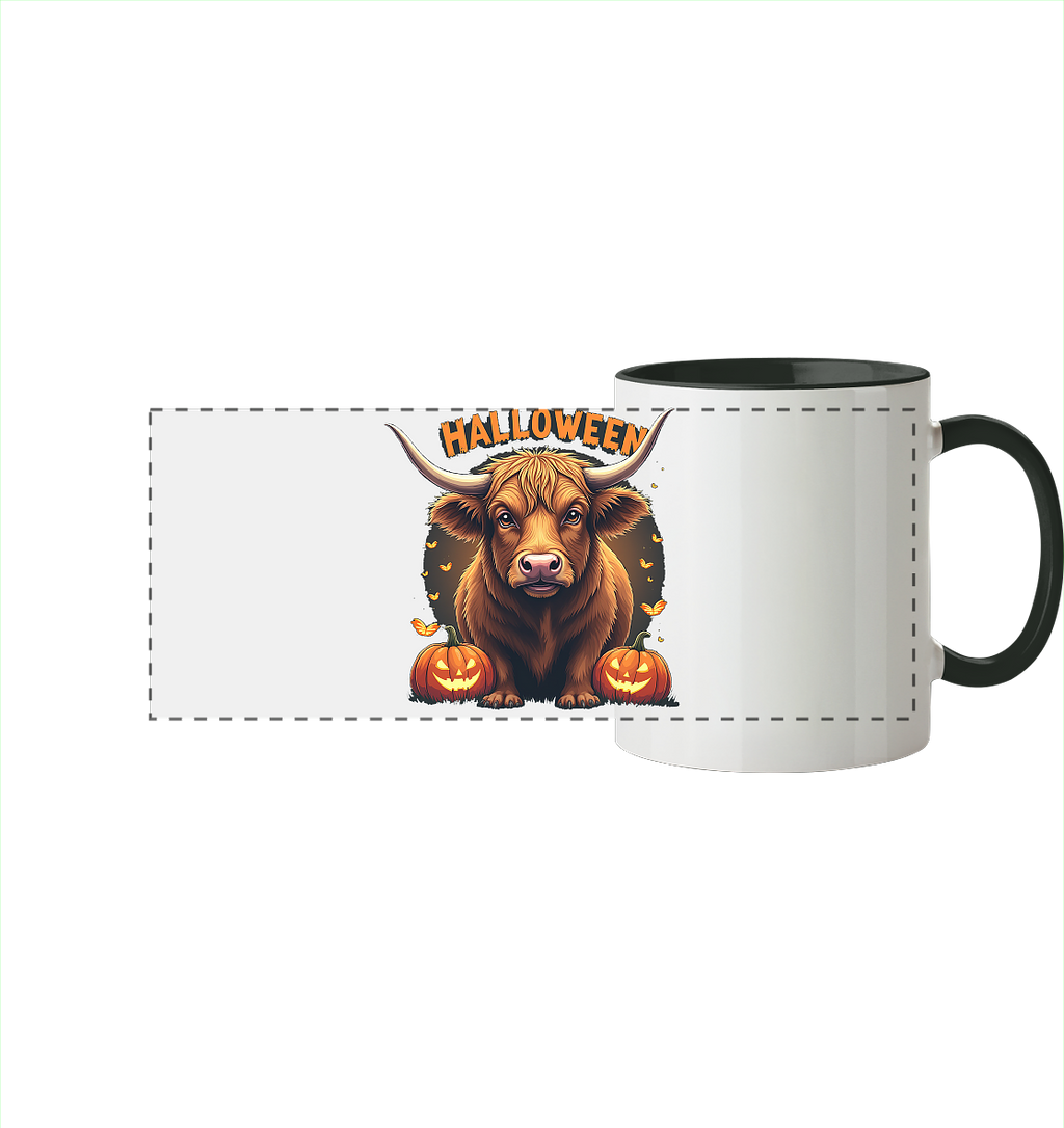 Halloween Highland Cow - Panorama Tasse zweifarbig