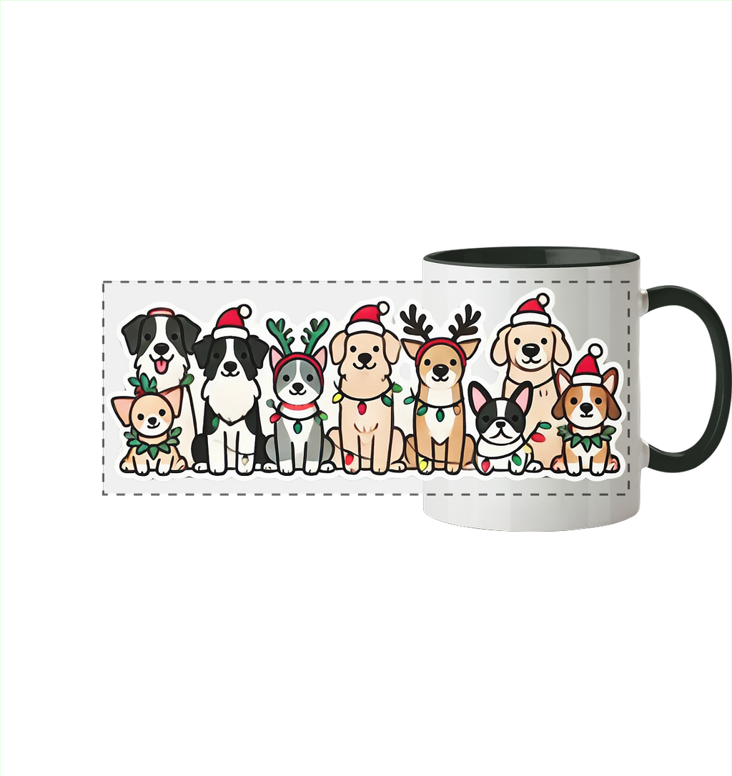 Weihnachten, Christmas Hunde - Panorama Tasse zweifarbig