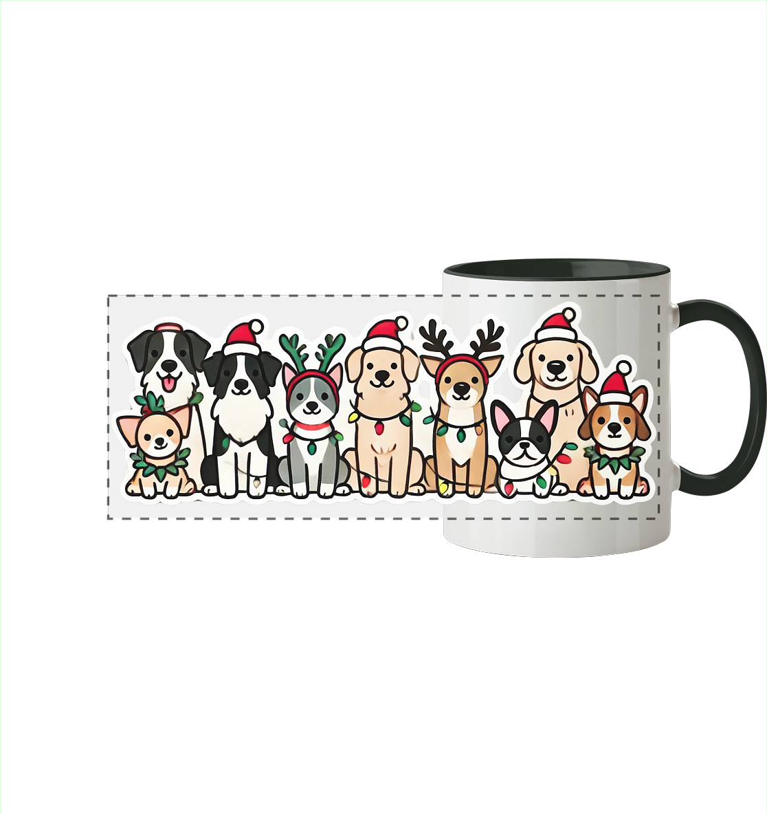Weihnachten, Christmas Hunde - Panorama Tasse zweifarbig