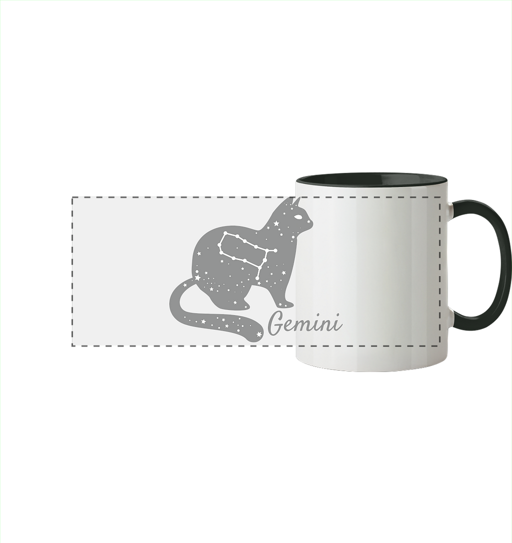Sternzeichen Katze Zwilling - personalisierbar - Panorama Tasse zweifarbig