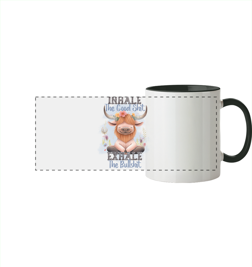 Yoga Highland Kuh - Panorama Tasse zweifarbig