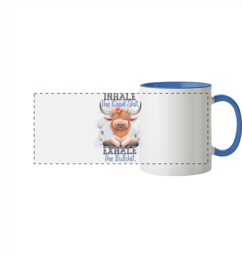 Yoga Highland Kuh - Panorama Tasse zweifarbig