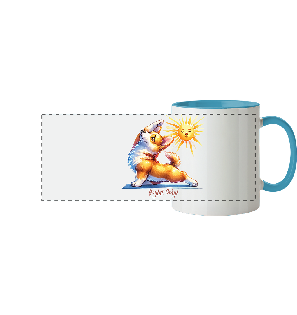 Yoga Corgi Hund yogini Gorgi - personalisierbar - Panorama Tasse zweifarbig