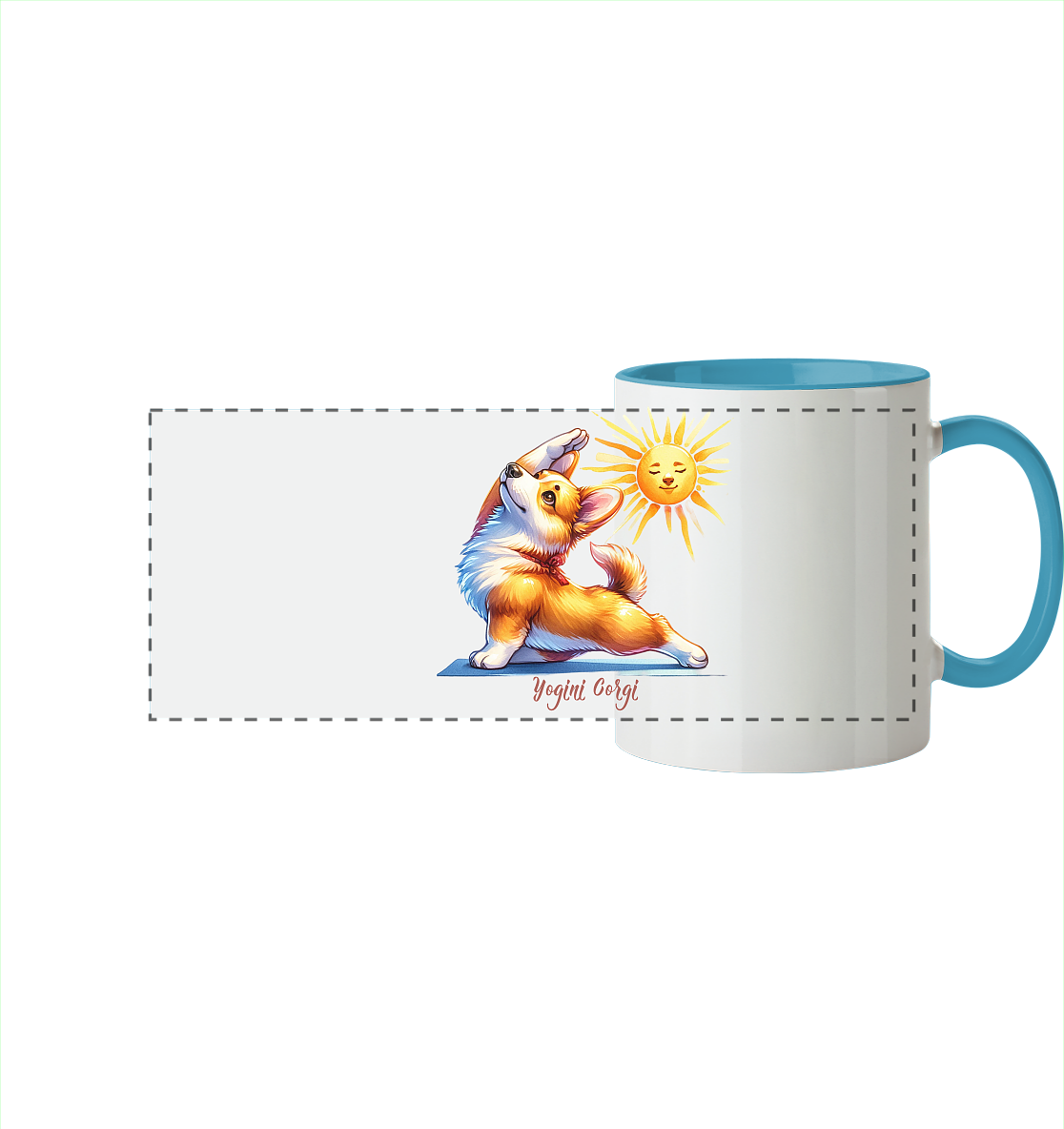 Yoga Corgi Hund yogini Gorgi - personalisierbar - Panorama Tasse zweifarbig