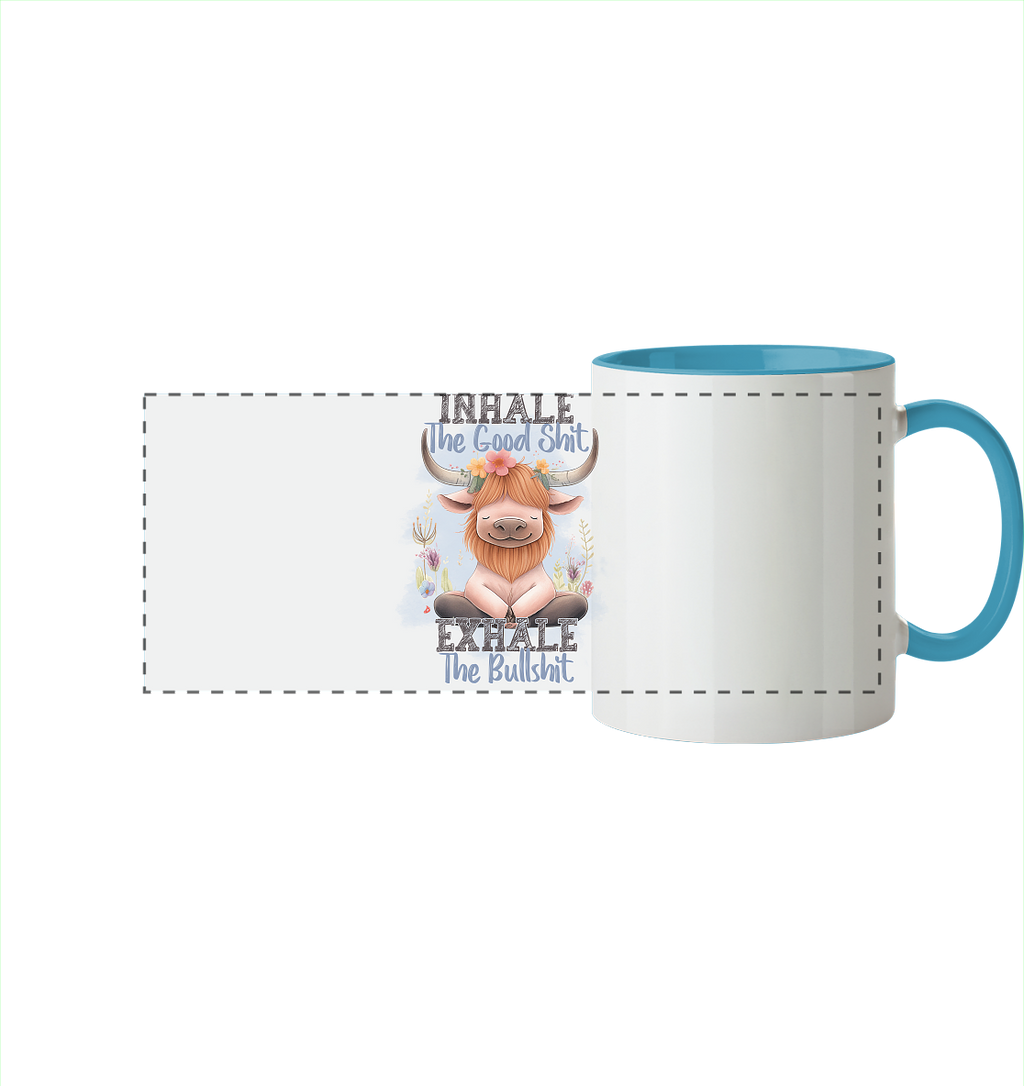 Yoga Highland Kuh - Panorama Tasse zweifarbig