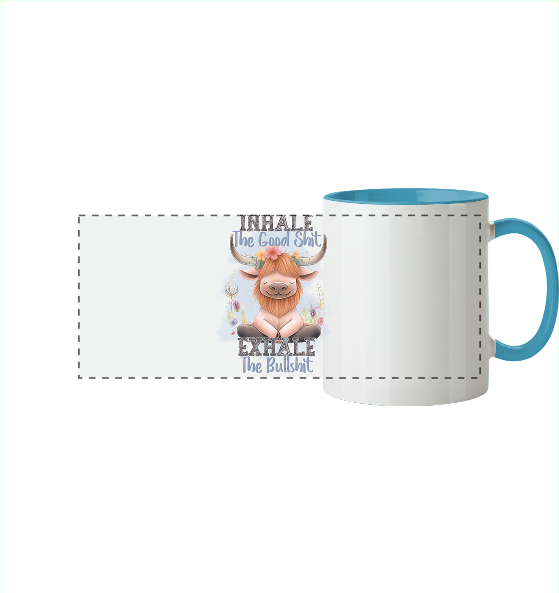 Yoga Highland Kuh - Panorama Tasse zweifarbig