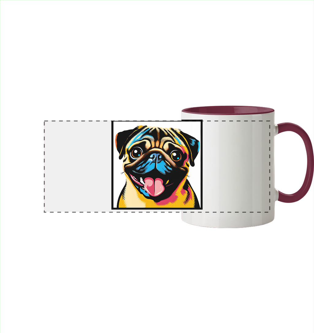 Mops Pop Art - Panorama Tasse zweifarbig - personalisierbar