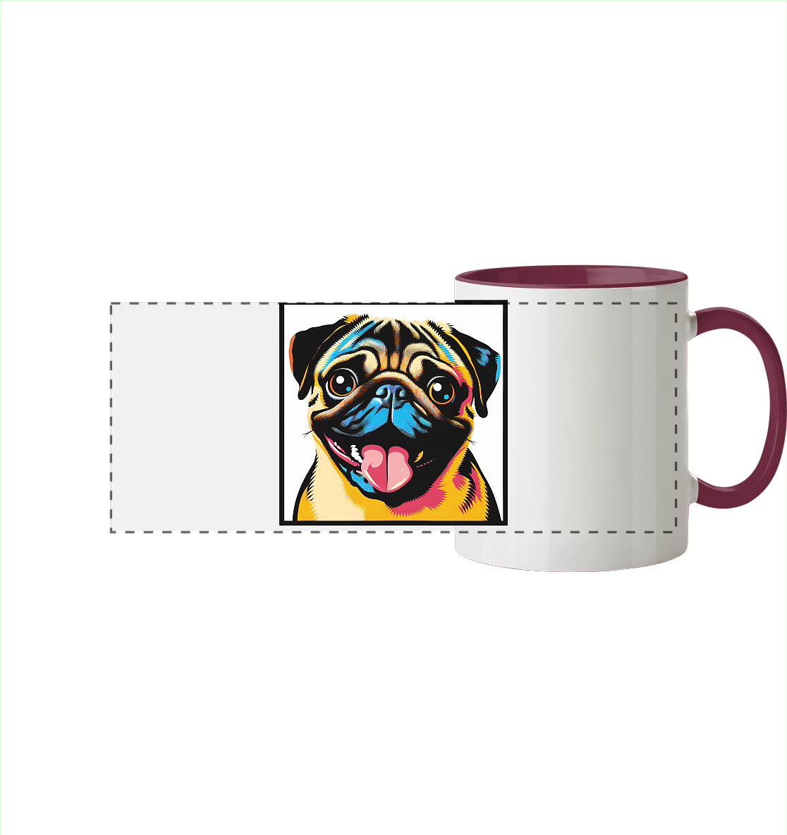 Mops Pop Art - Panorama Tasse zweifarbig - personalisierbar