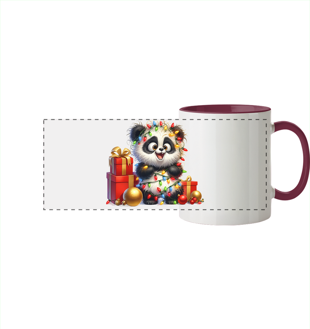 Ugly Christmas Weihnachten Crazy Panda - Panorama Tasse zweifarbig