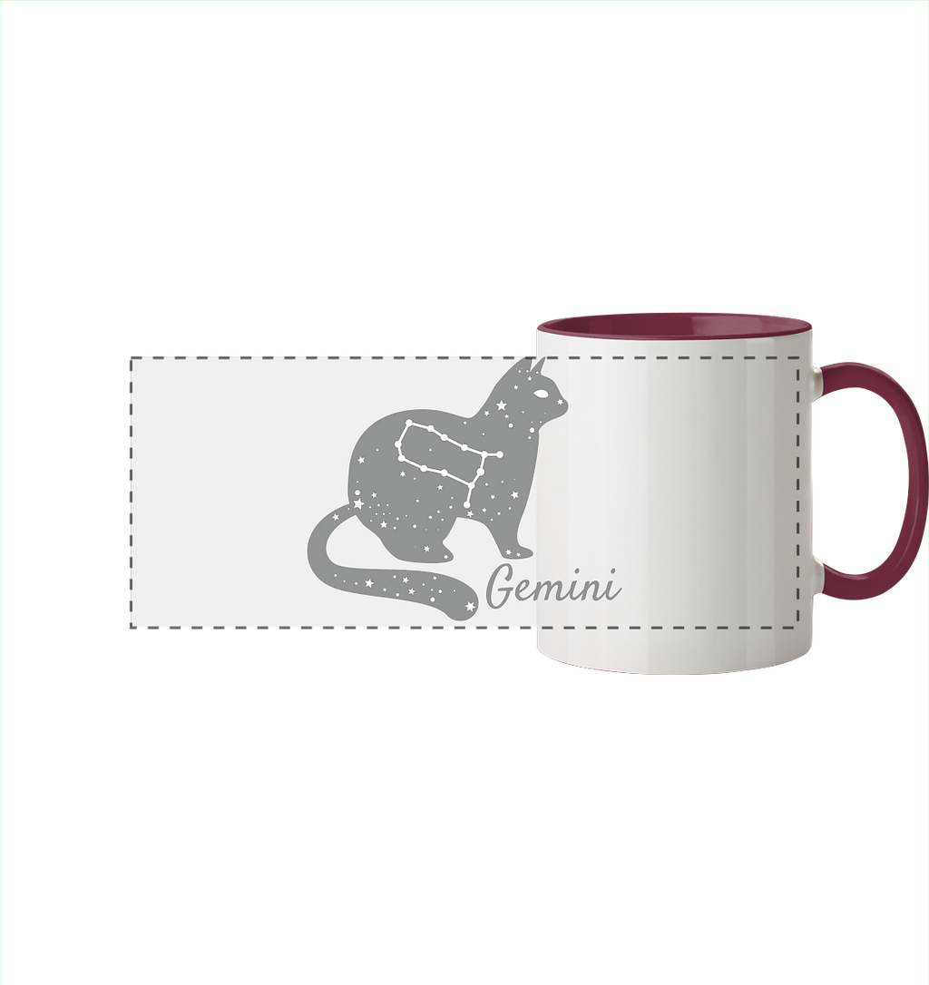 Sternzeichen Katze Zwilling - personalisierbar - Panorama Tasse zweifarbig
