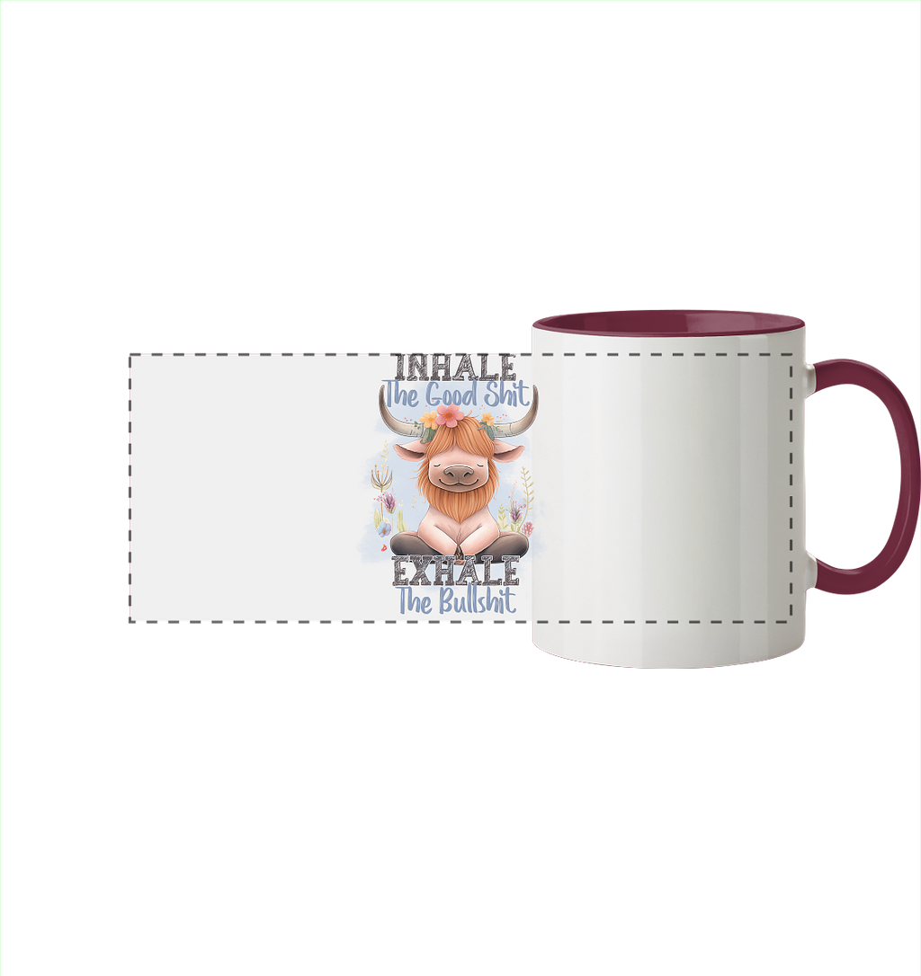 Yoga Highland Kuh - Panorama Tasse zweifarbig