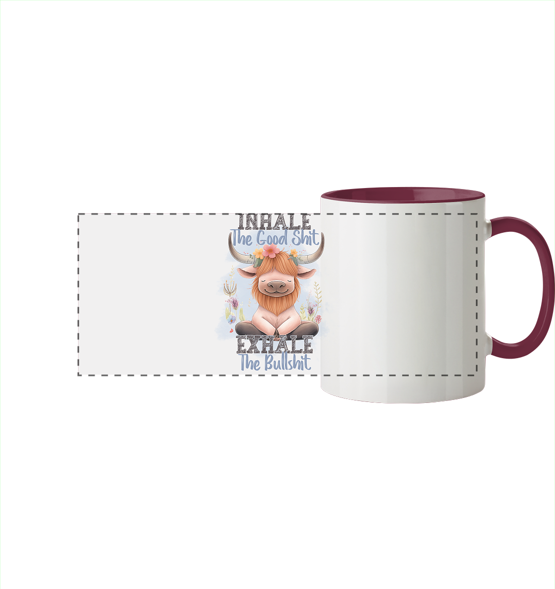 Yoga Highland Kuh - Panorama Tasse zweifarbig