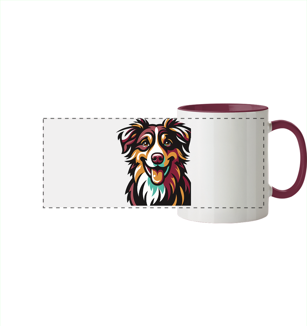 Australian Shepherd Hund - personalisierbar - Panorama Tasse zweifarbig