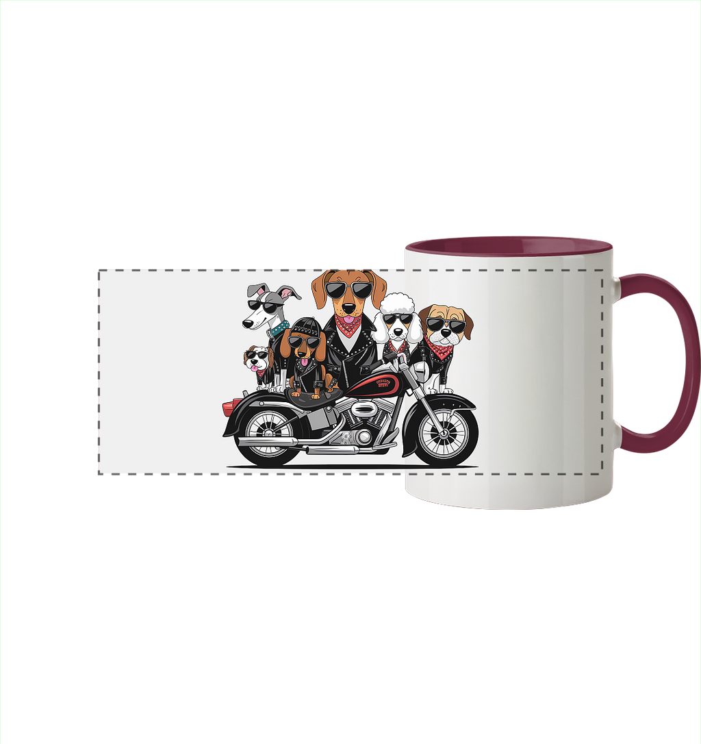 Hunde Biker Gang Fun - Panorama Tasse zweifarbig