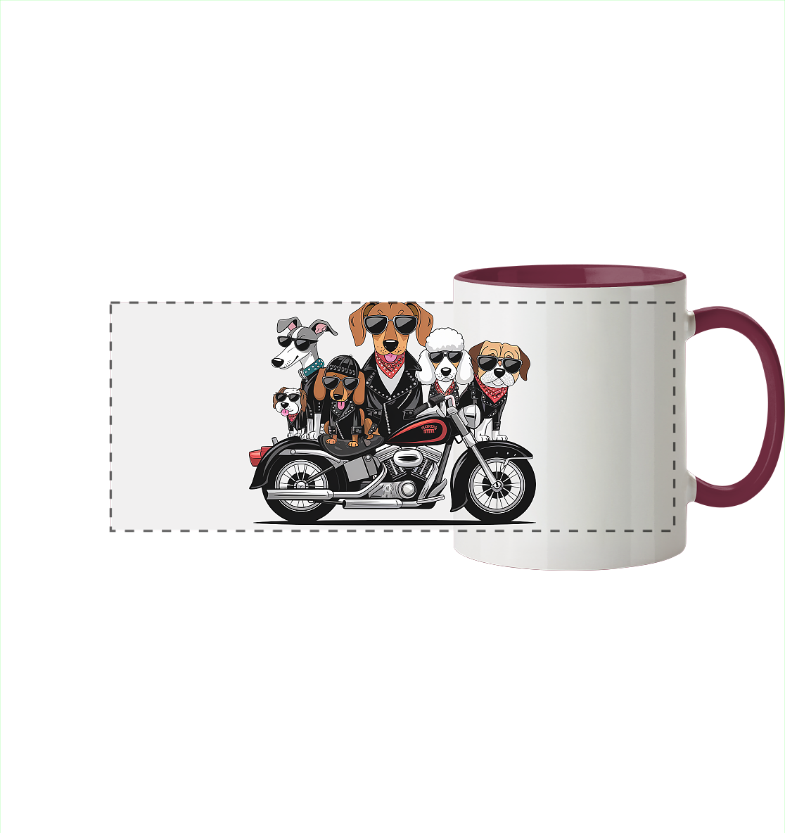 Hunde Biker Gang Fun - Panorama Tasse zweifarbig