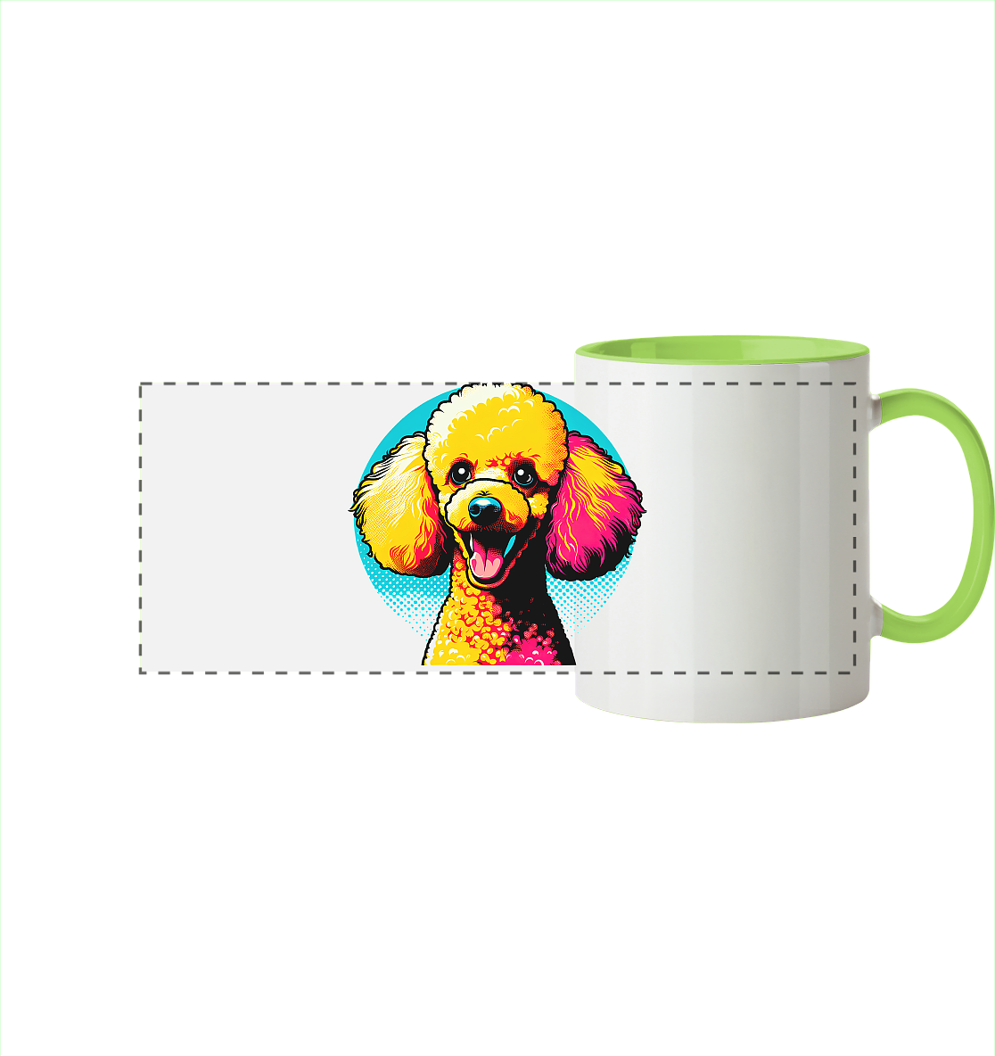Pudel Pop Art - personalisierbar - Panorama Tasse zweifarbig