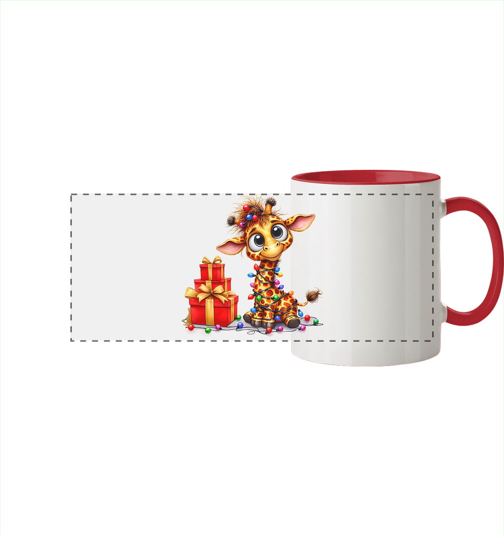 Ugly Christmas Weihnachten Crazy Giraffe - Panorama Tasse zweifarbig