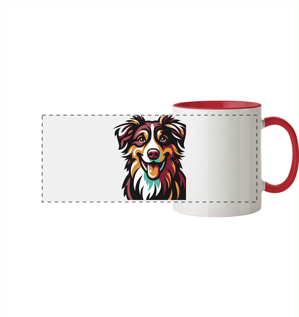 Australian Shepherd Hund - personalisierbar - Panorama Tasse zweifarbig