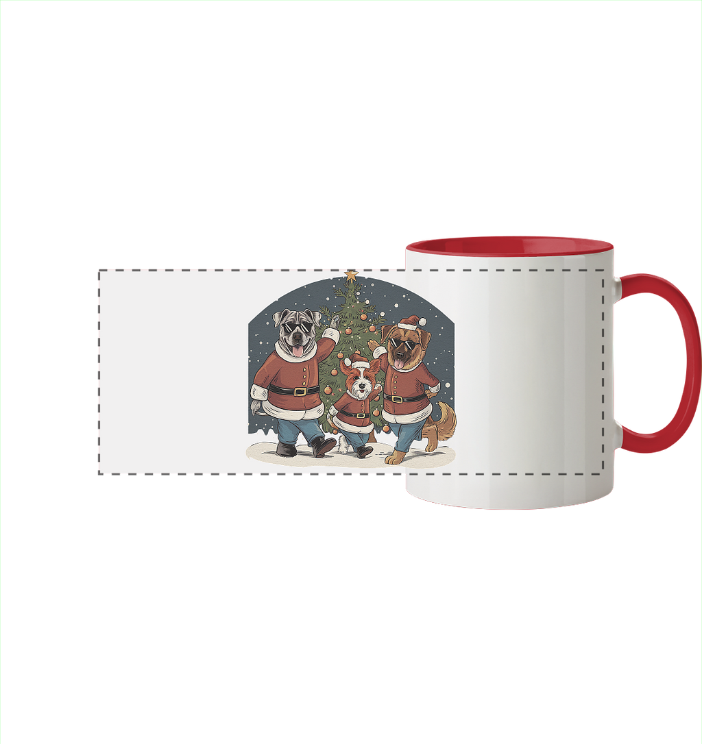 Ugly Christmas Weihnachts Hunde  - Panorama Tasse zweifarbig