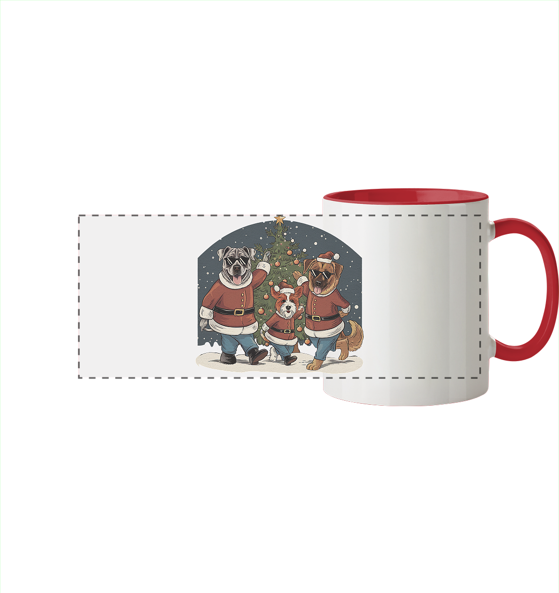 Ugly Christmas Weihnachts Hunde  - Panorama Tasse zweifarbig