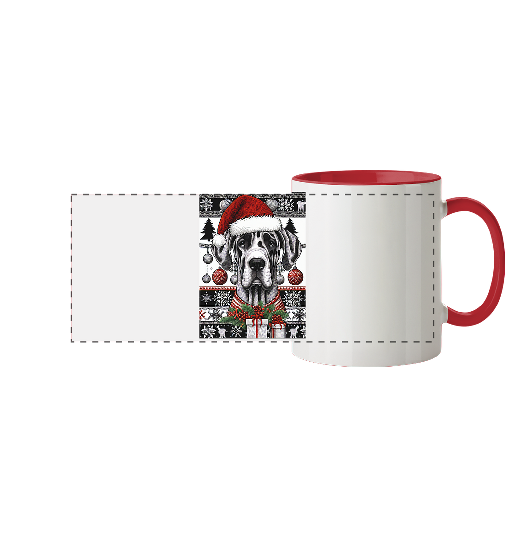 Ugly Christmas Weihnachten Dogge - Panorama Tasse zweifarbig