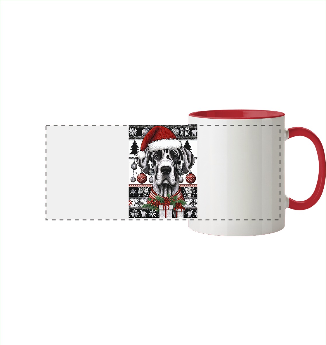 Ugly Christmas Weihnachten Dogge - Panorama Tasse zweifarbig