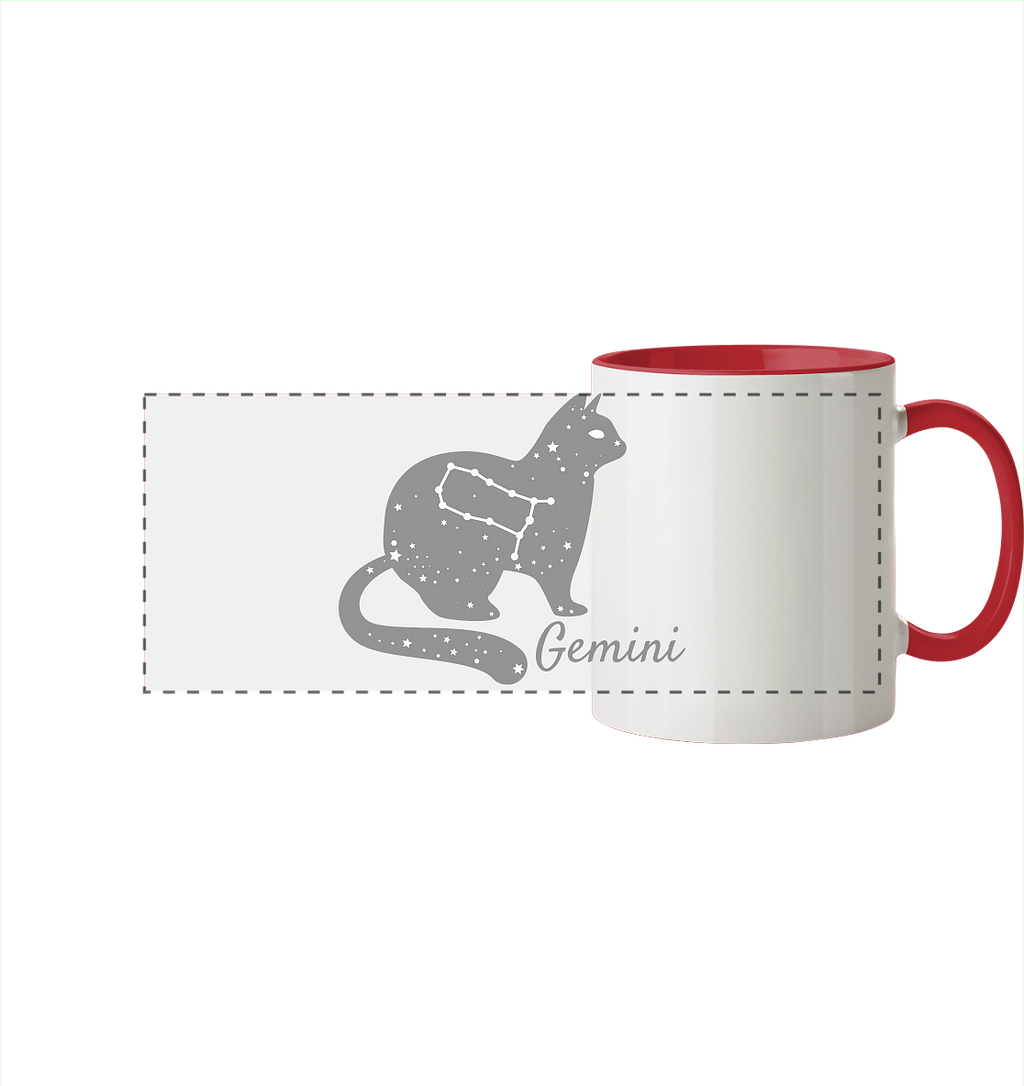 Sternzeichen Katze Zwilling - personalisierbar - Panorama Tasse zweifarbig