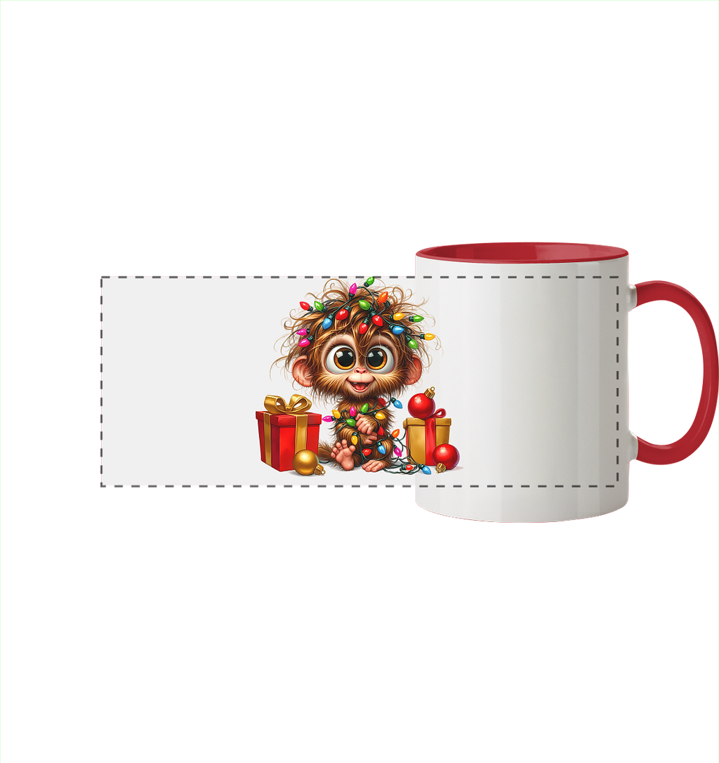 Ugly Christmas Weihnachten Crazy Affe - Panorama Tasse zweifarbig