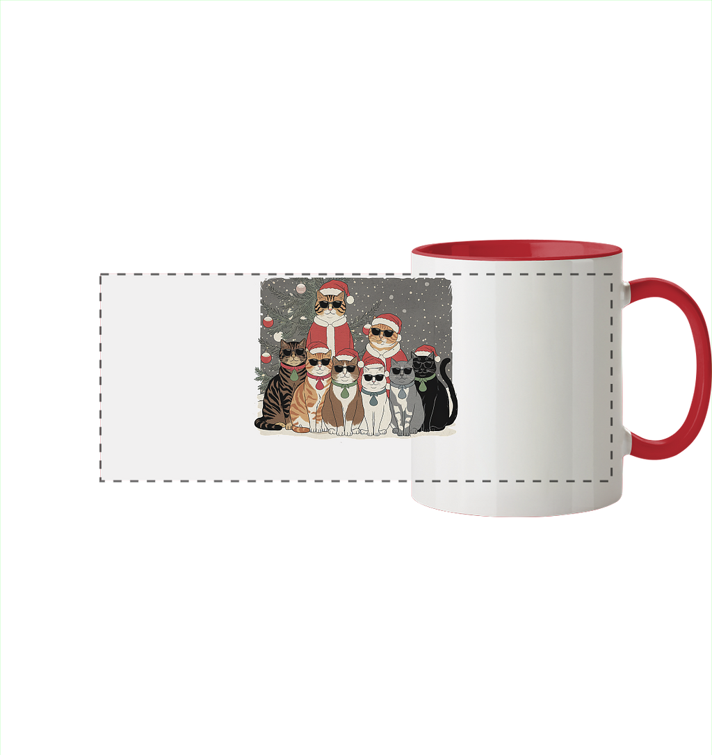 Ugly Christmas Weihnachten Coole Katzen - Panorama Tasse zweifarbig
