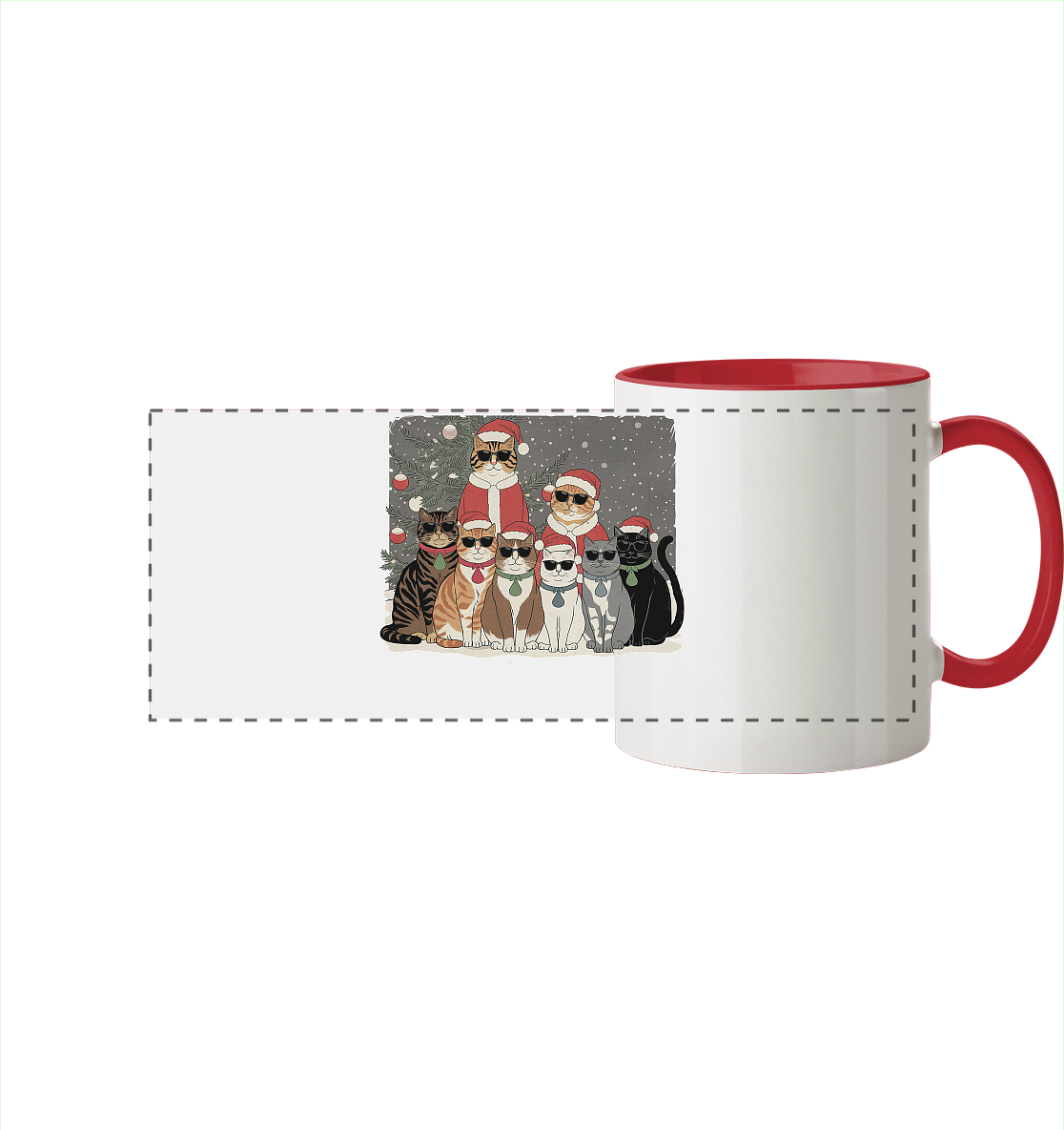 Ugly Christmas Weihnachten Coole Katzen - Panorama Tasse zweifarbig