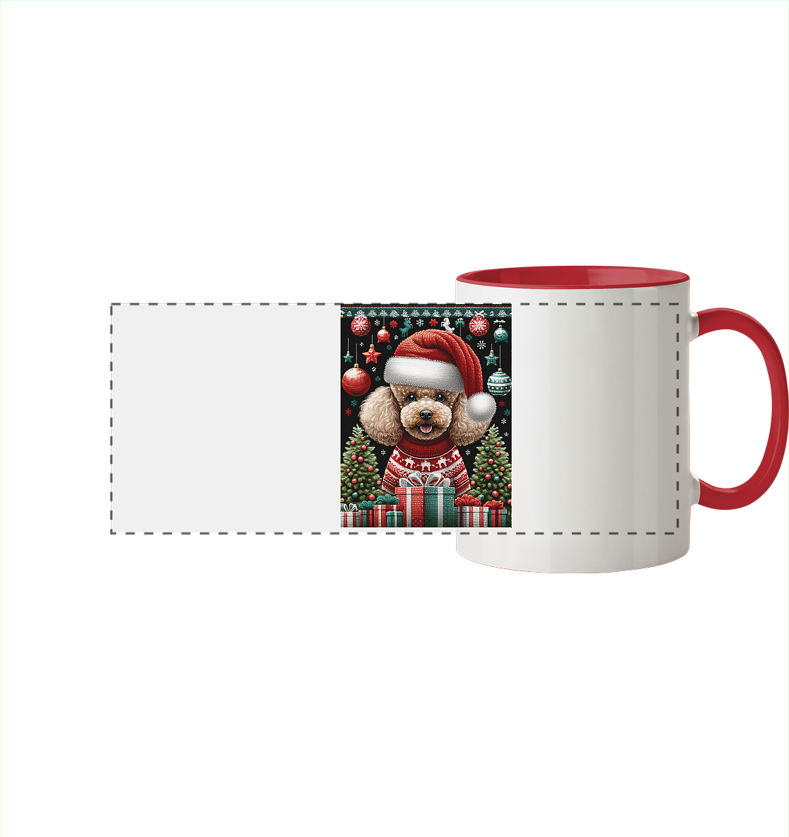Ugly Christmas Weihnachten Pudel - Panorama Tasse zweifarbig