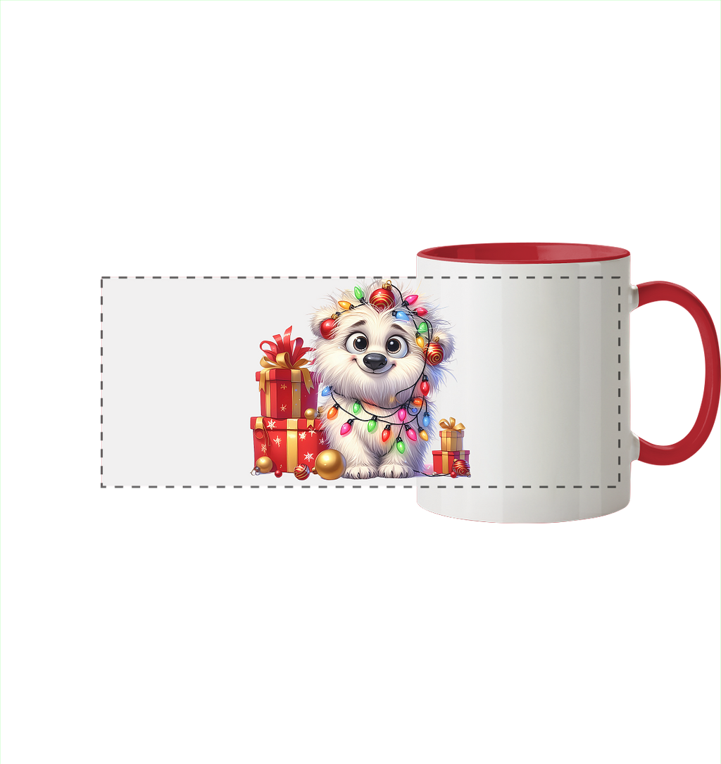 Ugly Christmas Weihnachten Malteser Hund - Panorama Tasse zweifarbig