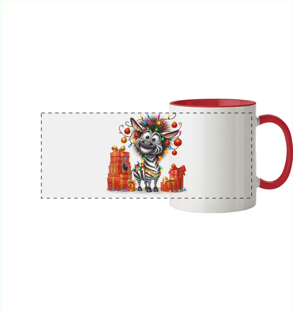 Ugly Christmas Weihnachten Crazy Zebra - Panorama Tasse zweifarbig