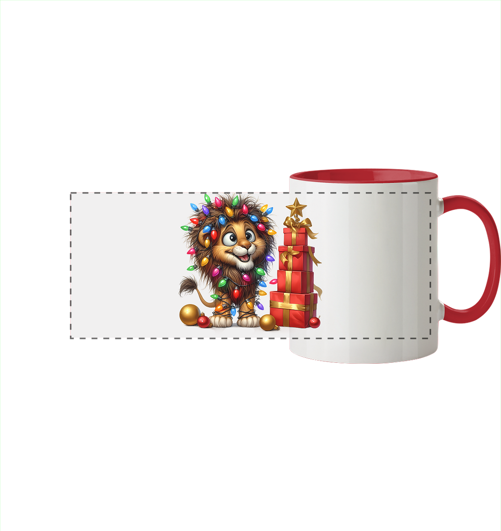 Ugly Christmas Weihnachten Crazy Löwe - Panorama Tasse zweifarbig