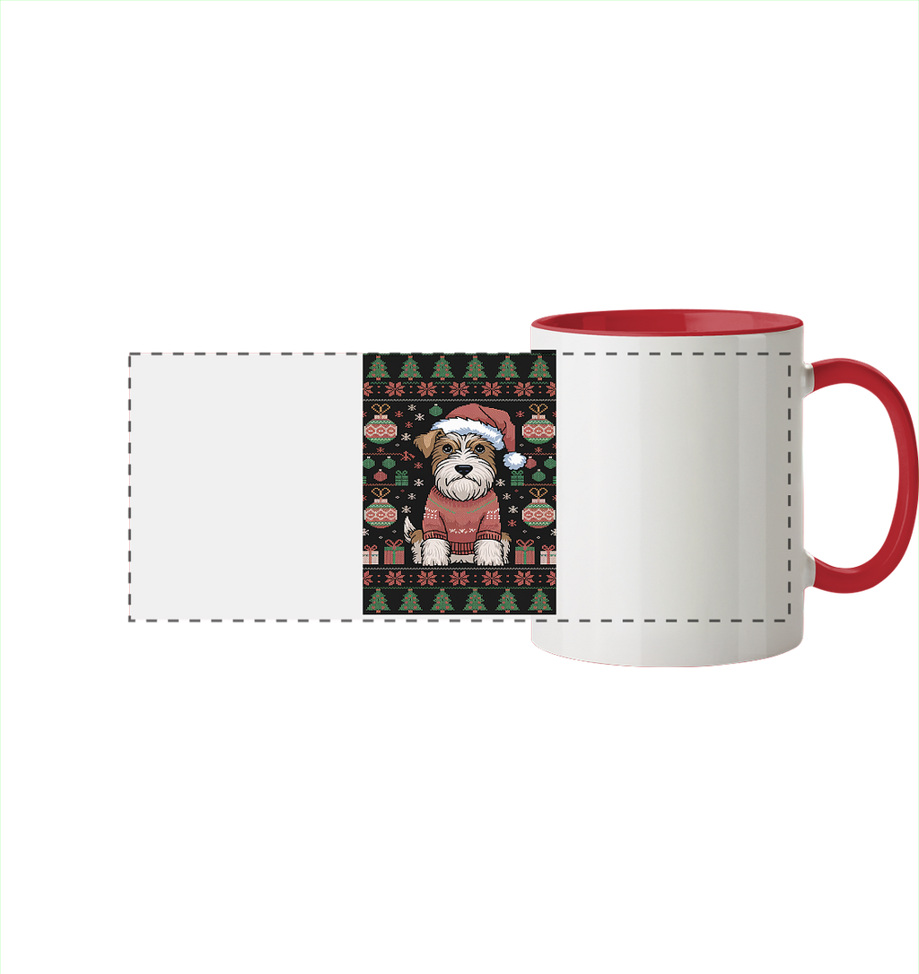 Ugly Christmas Weihnachten Terrier - Panorama Tasse zweifarbig