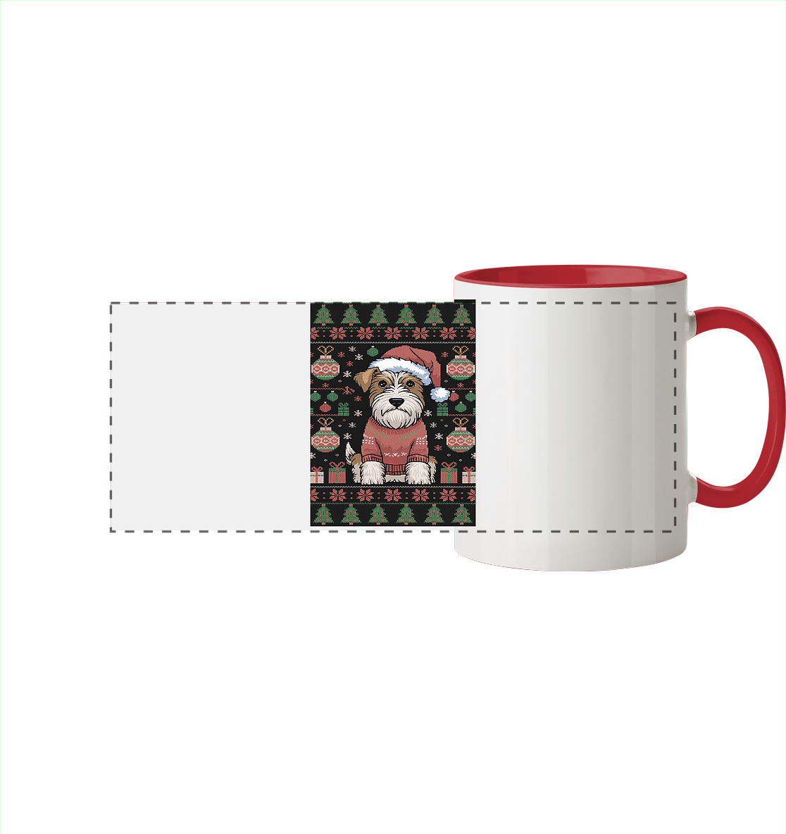 Ugly Christmas Weihnachten Terrier - Panorama Tasse zweifarbig