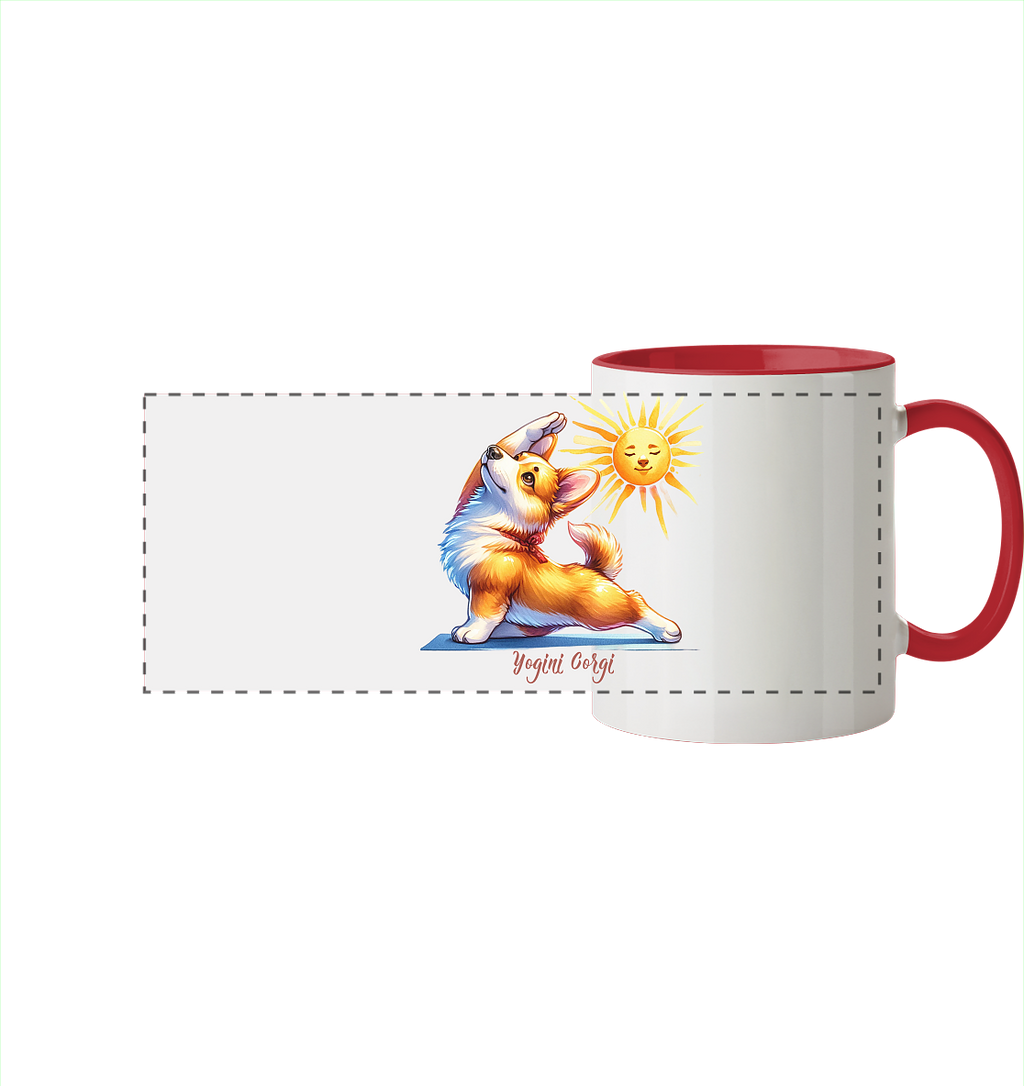 Yoga Corgi Hund yogini Gorgi - personalisierbar - Panorama Tasse zweifarbig
