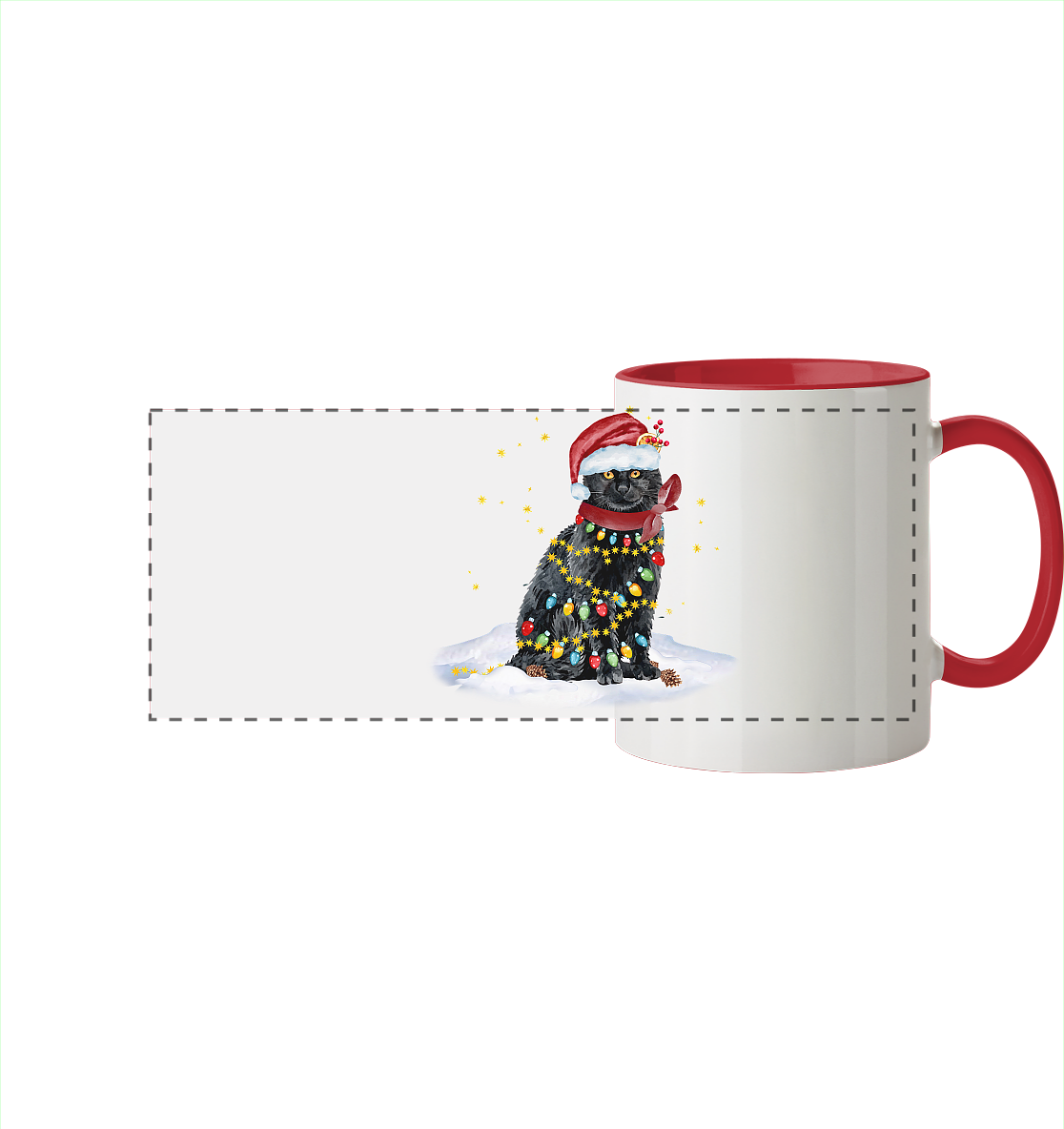 Lustige Weihnachts Katze Zeichnung - Panorama Tasse zweifarbig
