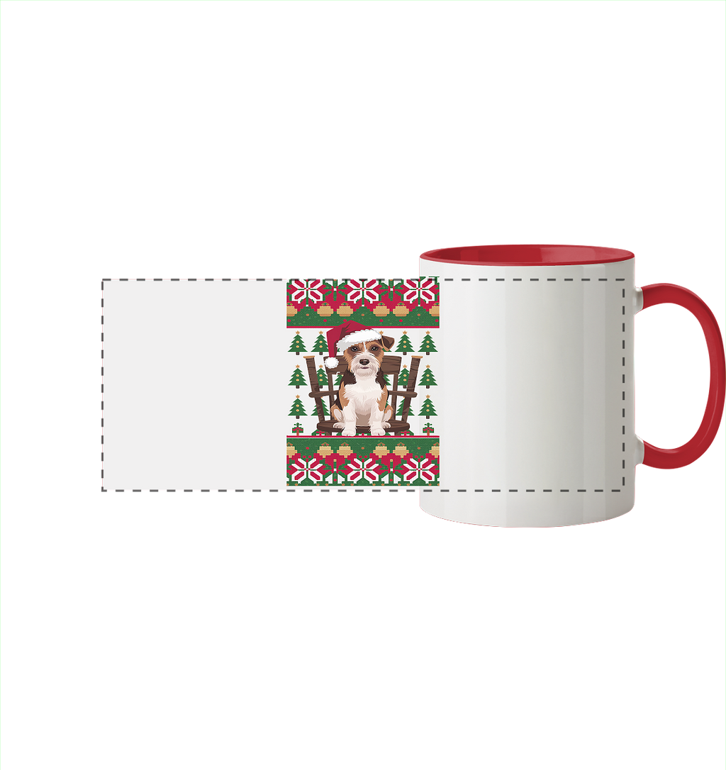 Ugly Christmas Weihnachten Terrier - Panorama Tasse zweifarbig