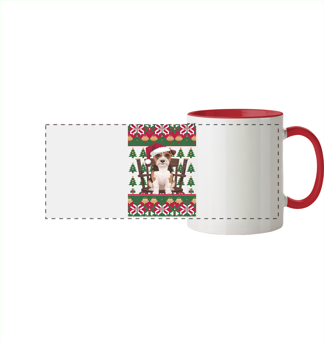 Ugly Christmas Weihnachten Terrier - Panorama Tasse zweifarbig