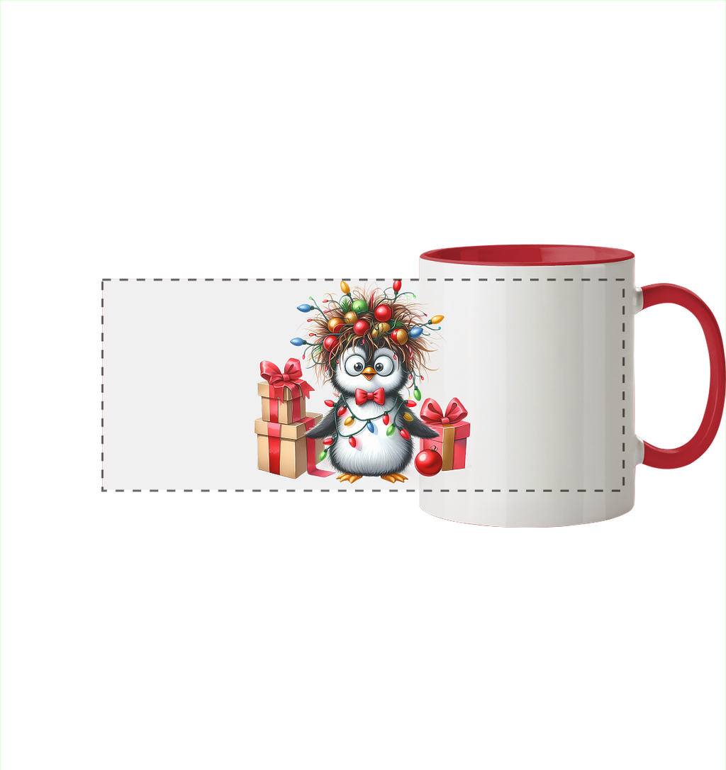 Ugly Christmas Weihnachten Crazy Pinguin - Panorama Tasse zweifarbig