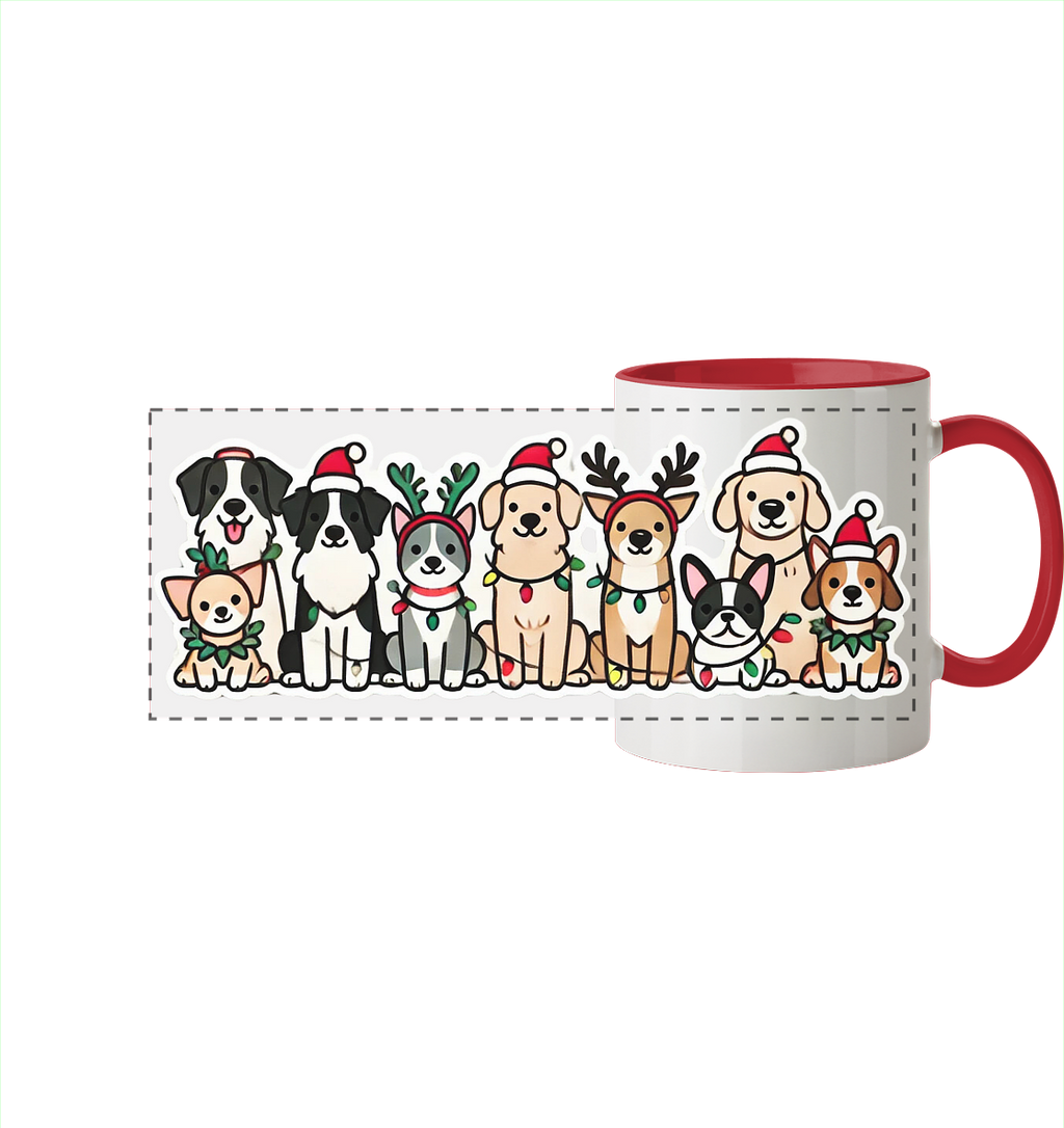Weihnachten, Christmas Hunde - Panorama Tasse zweifarbig