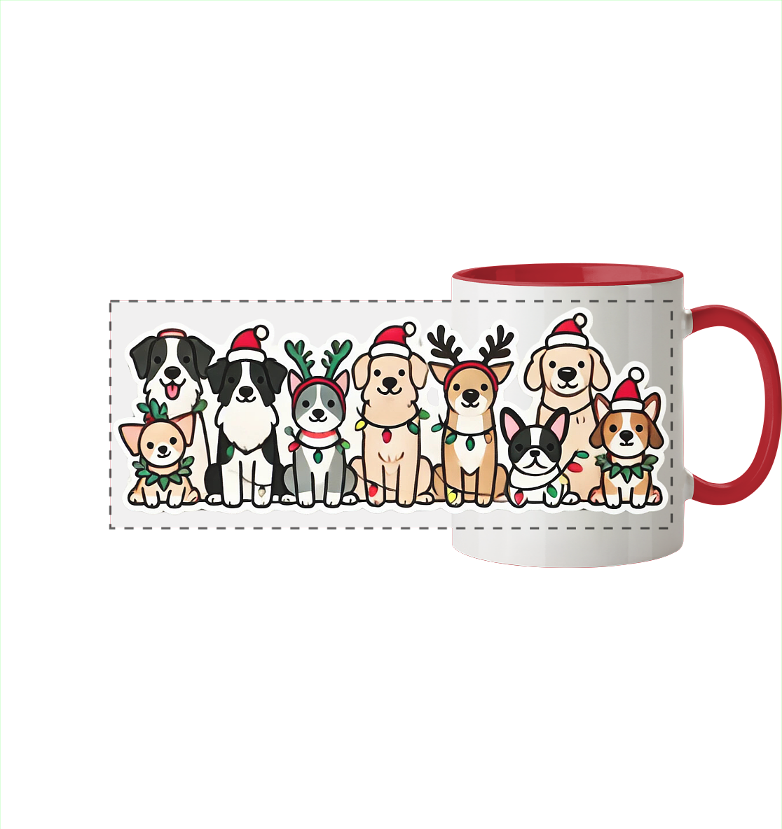 Weihnachten, Christmas Hunde - Panorama Tasse zweifarbig