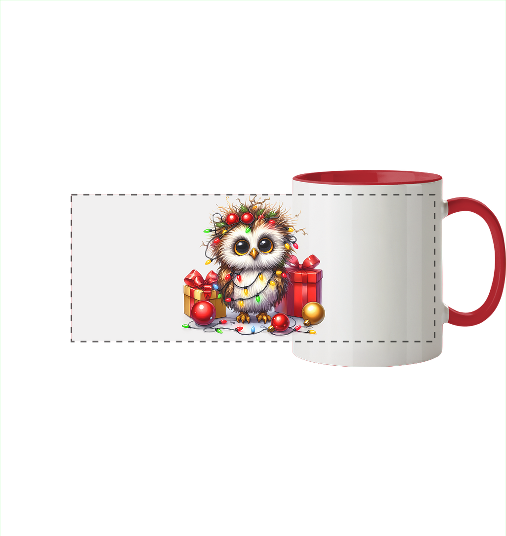 Ugly Christmas Weihnachten Eule - Panorama Tasse zweifarbig